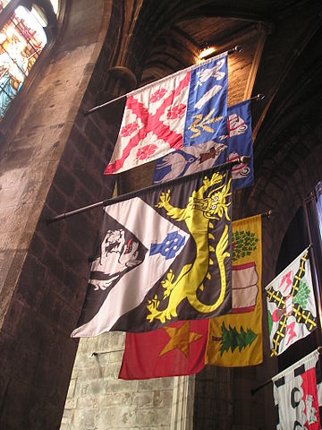 Banners of Knights of the Thistle displayed in St. Giles' Cathedral